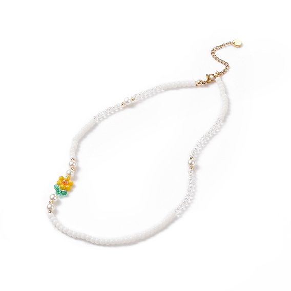 Collar hecho a mano con cuentas de perlas y flores de cristal millefiori para mujer