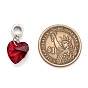 Large Hole Alloy European Dangle Charms, with Electroplated Glass Heart Pendants, Antique Silver, 25mm, Hole: 5mm