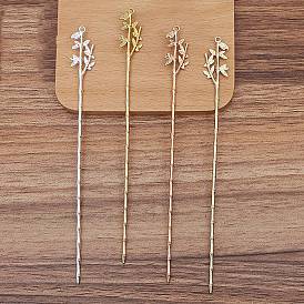 Accessoires de bijoux de bricolage, Résultats de bâtons de cheveux en alliage de feuilles de bambou, avec boucle