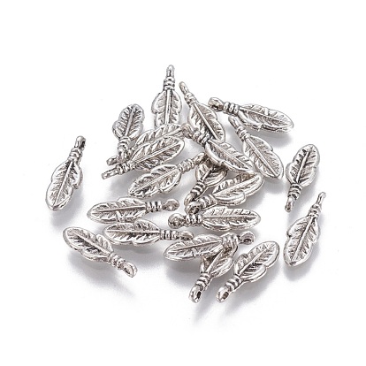 Tibetan Style Alloy Feather Pendants, Cadmium Free & Lead Free, 17x5.5x3mm, Hole: 1.5mm, about 2320pcs/1000g