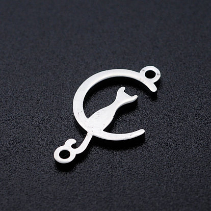 201 Stainless Steel Kitten Links Connectors, Crescent Moon with Cat Shape