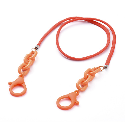 Objets à double usage personnalisés, colliers ou chaînes de lunettes, avec cordes en polyester et spandex, embout cordon de fer, anneaux de liaison en acrylique et fermoirs à pince en plastique