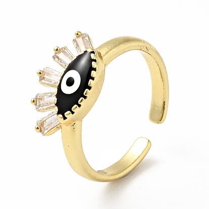 Enamel Horse Eye Open Cuff Ring with Clear Cubic Zirconia, Gold Plated Brass Jewelry for Wome, Lead Free & Cadmium Free