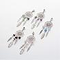 Natural Gemstone European Dangle Charms, with Tibetan Style Alloy Findings, Woven Net/Web with Feather, Antique Silver, 90mm, Hole: 4.5mm