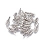 Tibetan Style Alloy Feather Pendants, Cadmium Free & Lead Free, 17x5.5x3mm, Hole: 1.5mm, about 2320pcs/1000g