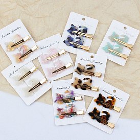 Cat Cellulose Acetate(Resin) Alligator Hair Clips, with Light Gold Tone Iron Clip, for Women and Girls