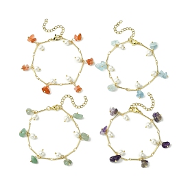 4Pcs 4 Style Natural Mixed Gemstone Chips & Shell Pearl Charm Bracelets Set for Women