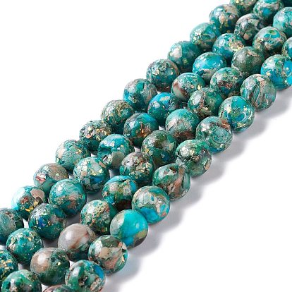 Brins de perles de jaspe impérial naturel et d'opale synthétique assemblés, teint, ronde