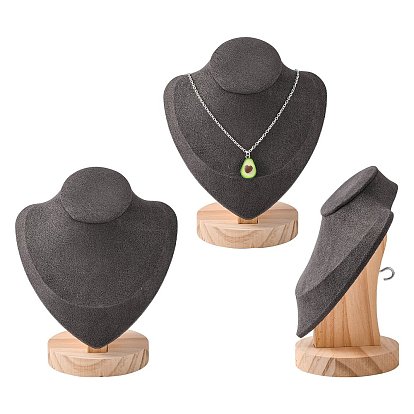 Necklace Bust Display Stand, with Wood Base, Microfiber Cloth and Card Paper