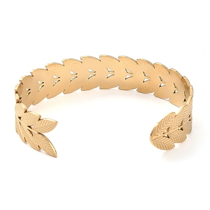 304 Stainless Steel Leafy Branch Cuff Bangle for Women