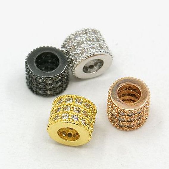Brass Cubic Zirconia Beads, Column, 6x5mm, Hole: 3mm