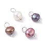 Natural Cultured Freshwater Pearl Charms, with Platinum Brass Ball Head Pins, Oval