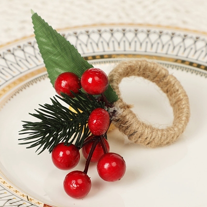 Рождественские пластиковые кольца для салфеток, обмотанный джутовыми шпагатами, с искусственным листом и цветком