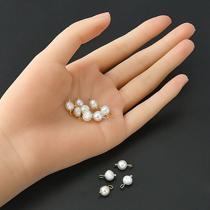 12 piezas 2 estilos encantos ovalados de perlas de agua dulce cultivadas naturales, con bucles de latón en tono platino, blanco