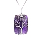 Natural & Synthetic Gemstone Pendant Necklace with Brass Cable Chains, Rectangle with Tree
