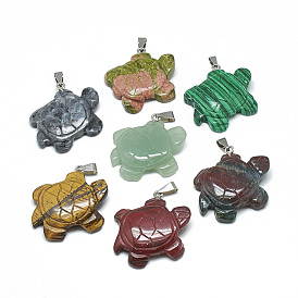 Gemstone Pendants, with Stainless Steel Snap On Bails, Tortoise