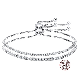 Bracelet de tennis en zircone cubique transparente, bracelets coulissants réglables en argent sterling 925, avec cachet 925