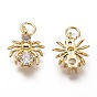 Brass Micro Pave Clear Cubic Zirconia Charms, Long-Lasting Plated, with Jump Ring, Spider