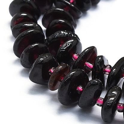 Brins de perles de grenat rouge naturel, avec des perles de rocaille, plat