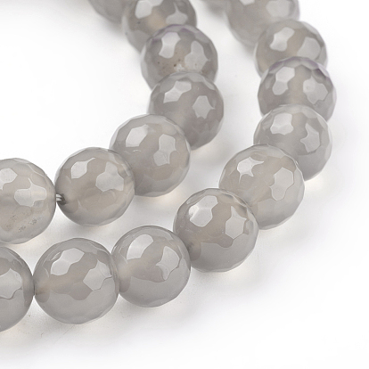 Natural Grey Agate Beads, Faceted, Round