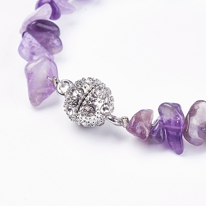 Perles naturelles de pierres précieuses bracelets, avec fermoir magnétique en laiton et strass, nuggets