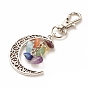 Chakra Theme Natural Gemstone Pendant Decorations, with Alloy Swivel Lobster Claw Clasps, Tibetan Style Moon Pendant