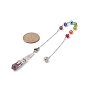 Mixed Natural Gemstone Pointed Drowsing Pendulums, with Chakra Evil Eye Lampwork Bead & 304 Stainless Steel Findings, Bullet Charm