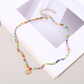 Bohemian Handmade Colorful Beaded Heart Necklace Pendant for Women