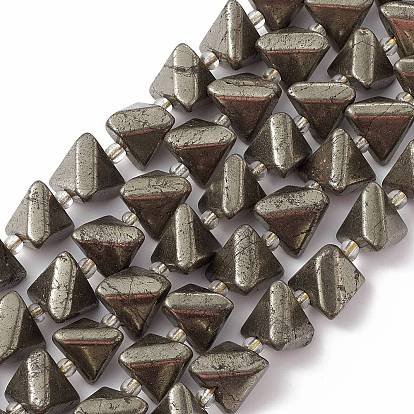 Natural Pyrite Beads Strands, with Seed Beads, Triangle