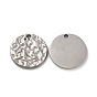 Placage ionique (ip) 304 pendentifs en acier inoxydable, , charme plat rond