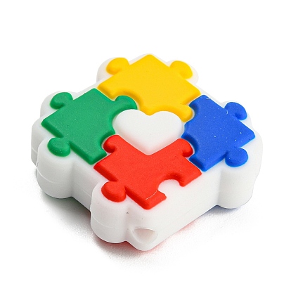 Puzzle Food Grade Eco-Friendly Silicone Focal Beads, Chewing Beads  For Teethers, DIY Nursing Necklaces Making