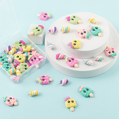 40Pcs 10 Style Handmade Polymer Clay Charms, with Platinum Tone Iron Findings, Ice Cream, Marshmallow