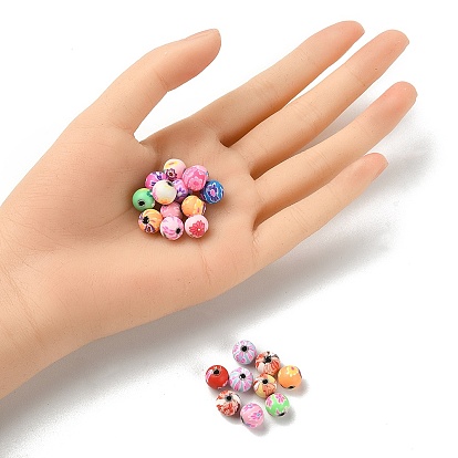 Perles en fimo faits à la main, ronde avec motif de fleurs