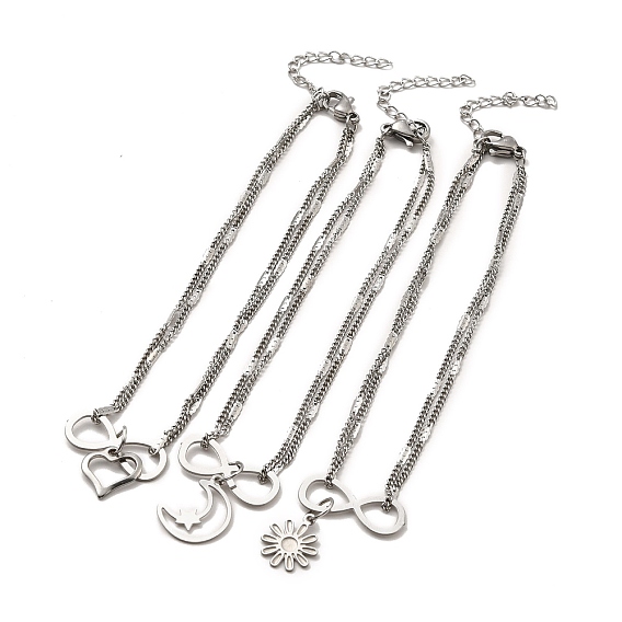 304 браслет с подвеской из нержавеющей стали, двухслойный ножной браслет для женщин с бордюрными цепями
