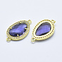 Brass Micro Pave Cubic Zirconia Links, with Glass, Faceted, Teardrop