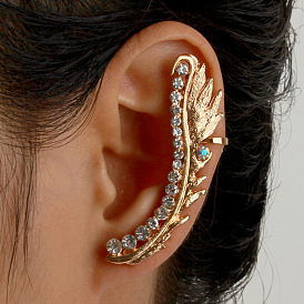 Fashion Feather Ear Clip with Diamond Inlay - European and American Style