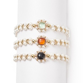 Glass & Shell Pearl Bead Bracele, Dainty Braided Beaded Bracelet for Women
