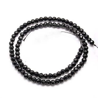 Natural Obsidian Beads Strands, Faceted, Round, 4mm, Hole: 1mm, about 90pcs/strand, 15.35 inch