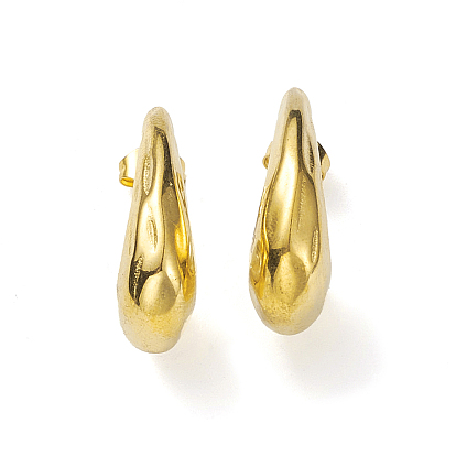 Plastic Pearl Beaded Ingot Stud Earrings, 304 Stainless Steel Jewelry for Women