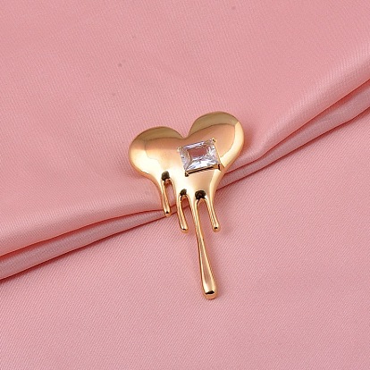 Clear Cubic Zirconia Heart Lapel Pin, Brass Badge for Backpack Clothes