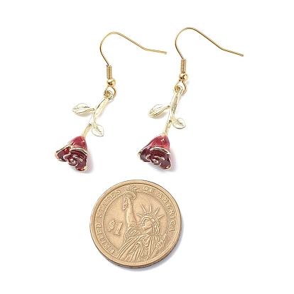 Boucles d'oreilles pendantes rose de vie en émail, plaqué or 304 bijoux en acier inoxydable pour femmes