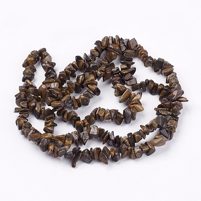 Hebras de perlas naturales tigre de piedra de ojo, chip, 4~10x4~6x2~4 mm, agujero: 1 mm, sobre 210 unidades / cadena, 35.4 pulgada