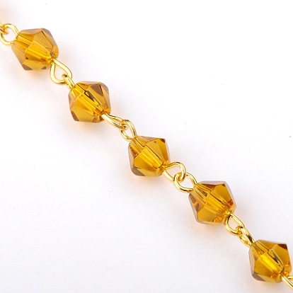 Main perles de verre de toupie chaînes de colliers bracelets faisant, avec épingle à œil en fer doré, non soudée, 39.3 pouce, perles: 6 mm