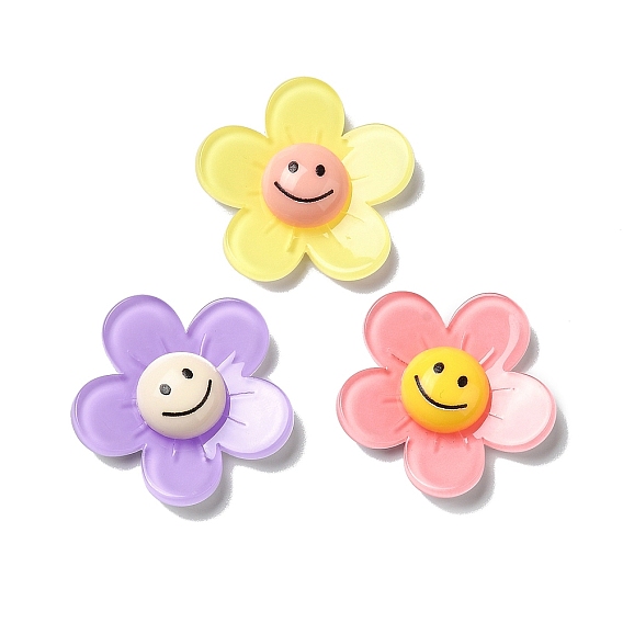 Cabuchones de acrílico, flor con cara sonriente