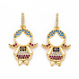 Brass Micro Pave Colorful Cubic Zirconia Pendants, with Enamel, Nickel Free, Real 18K Gold Plated, Girl