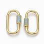 Brass Micro Pave Turquoise Cubic Zirconia Screw Carabiner Lock Charms, for Necklaces Making, Oval