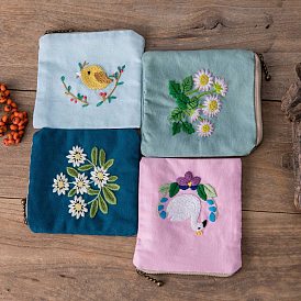 Flower/Rabbit/Mushroom Coin Purse Embroidery Kits for Beginner, DIY Coin Pouch Embroidered Kits, Handmade Change Wallet Needlework Kit with Instruction & Zipper
