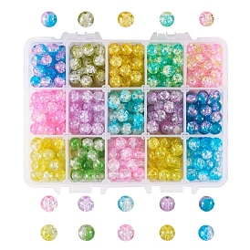 15 Colors Two Tone Crackle Glass Beads, High Luster, Round