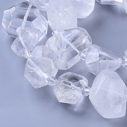 Natural Quartz Crystal Beads Strands, Rock Crystal, Faceted, Nuggets