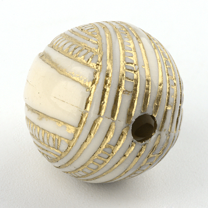 Perles acryliques de placage rondes, métal doré enlaça, 15.5x16mm, trou: 2.5 mm, environ 225 pcs / 500 g